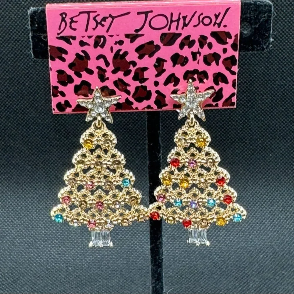 EARRINGS! Betsey Johnson Christmas Tree Earrings BNWT Multicolored Gemstones
